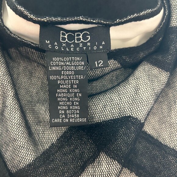 BCBG MaxAzria Dress Black Sheer Geometric Pattern Cream Slip Sleeveless SZ12 - Picture 6 of 6